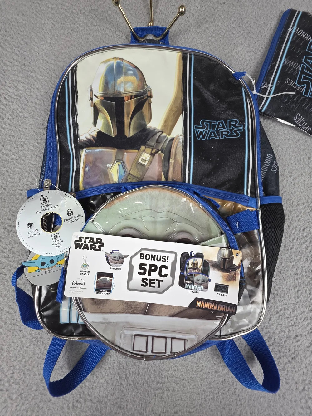 NWT DISNEY Backpack 5 Pc Stars Wars Bundle Bookbag Lunchbox Zip Case Black Blue